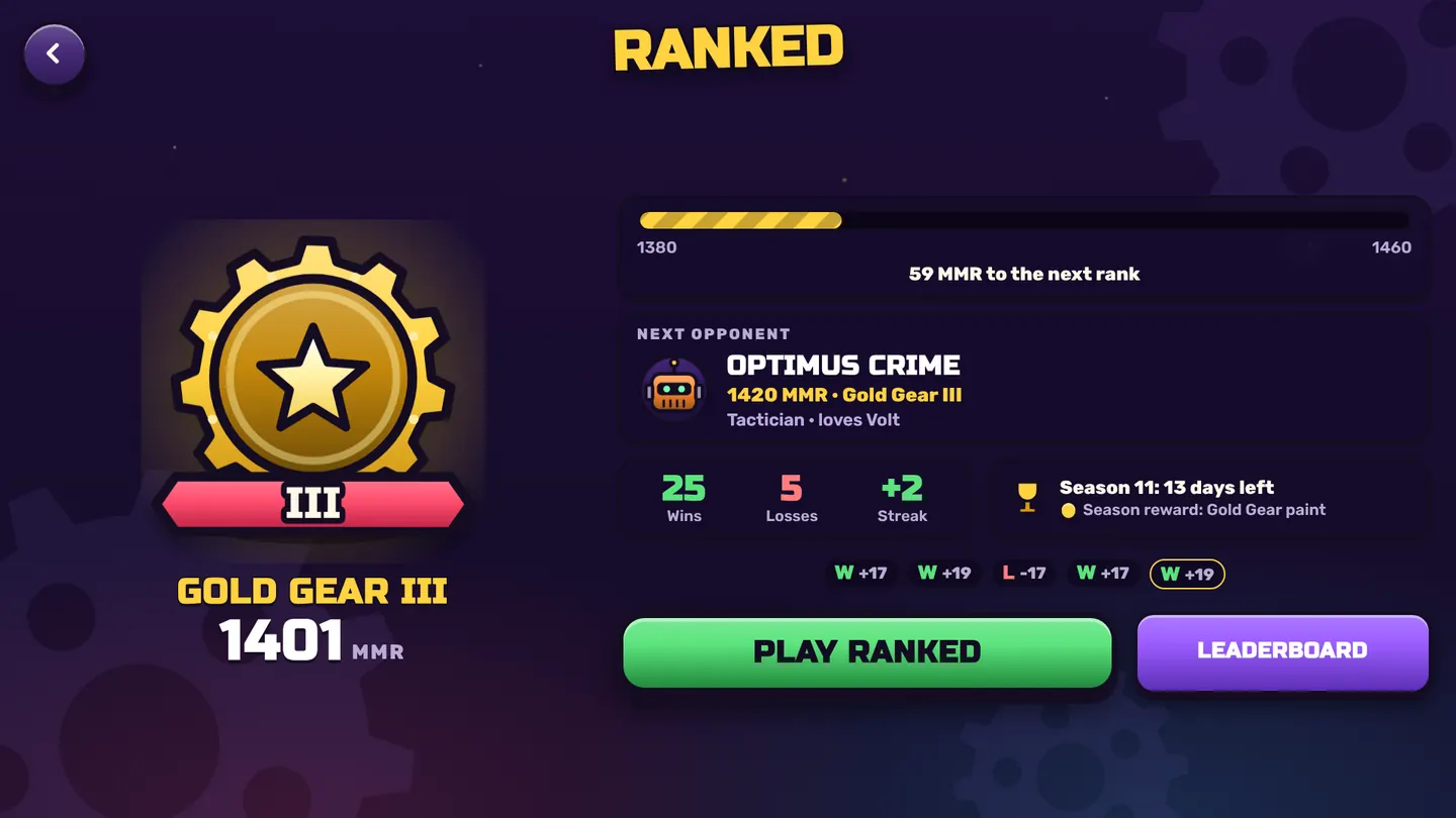 The Clankmates ranked ladder hub showing the rank tiers and leaderboard